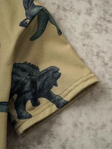 Discovery X SHEIN 男童恐龙印花休闲宽松圆领短袖针织 T 恤，夏季