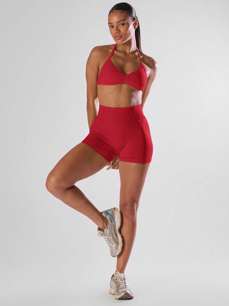 Musera Sport 高腰迷你短裤，舒适运动健身跑步俱乐部板式网球、匹克球、瑜伽普拉提健身秋季日常休闲装 - 紅色 - 查看 1