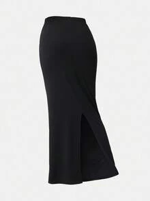 Girlism Teen Girls Casual Solid Color Straight Knit Black Skirt, Suitable For Autumn And Winter Fall