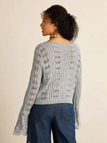 SHEIN VCAY Suéter holgado de manga larga con botones de moda casual y talla grande para mujeres - Gris - Ver 2