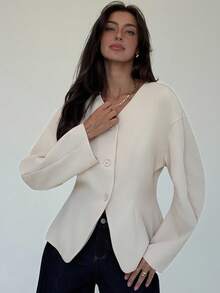 Aloruh Women's Solid Color Single-Breasted Drop Shoulder Long Sleeve Casual Jacket In Fall/Winter - Red Violet - View 6
