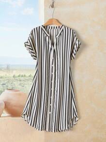 Rusticease Women's Casual Striped Print Button Decorated Short Dress Business Casual Woman  Fairycore  Work/Office Halloween Fall Clothes For Women Fall Clothes For Women  Autumn Clothes  Autumn Women Winter Dress Women  Women's Winter Clothes  Women's Dress Shirt