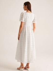 GENKIRA Fashionable & Elegant Fringed Crochet Fabric Square Collar Short Sleeve Dress, Early Autumn - White - View 2
