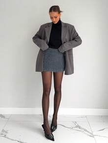 Siren Gaze 女士纯色时尚迷你针织裙，秋冬 - 灰色 - 查看 3