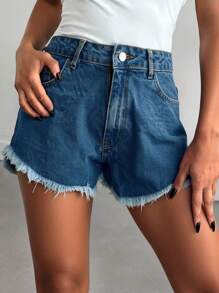 EURMUSE 100%纯棉超迷你白色短款毛边裤脚 - 250克 - 霧霾藍 - 查看 1