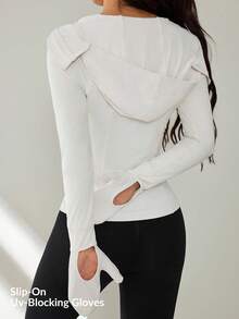 SHEIN PETITE Women Solid Color Zip Front Casual Long Sleeve Lightweight Jacket Sports Sun Protection In Fall/Winter - Light Grey - View 6