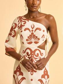 CAJUNI 女式波西米亚度假细肩带镂空收腰A字印花连衣裙 - 彩色 - 查看 1