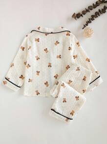 2 st pyjamasset med långärmad topp och byxor i mjuk bomull för babypojkar - Beige - Visa 6