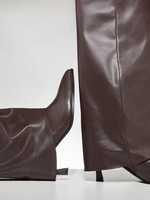 SHUZIA Botas altas hasta la rodilla de mujer con punta afilada, tacón de aguja y pliegue en la pantorrilla, de estilo sexy y a la moda - Marrón Chocolate - Ver 7