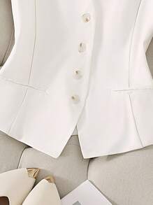 SHEIN PETITE CURVE 优雅大码女式背心外套，马甲夹克，适合通勤和日常穿着，可内穿或外穿 - 白色 - 查看 3