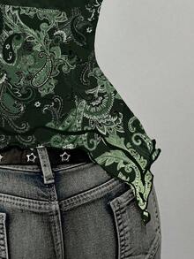 SHEIN EZwear 女式休闲复古花卉印花网眼吊带背心，适合夏季 - 墨綠色 - 查看 6