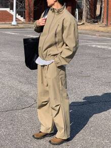 DAZY 纯色卡其色解构设计实用风格男士夹克套装，秋季