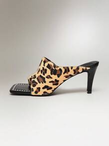 SHUZIA صنادل نسائية ذات كعب عالي، جذابة وعصرية للاستخدام اليومي والحفلات، مريحة وبتصميم جلد الفهد والشعر المستعار