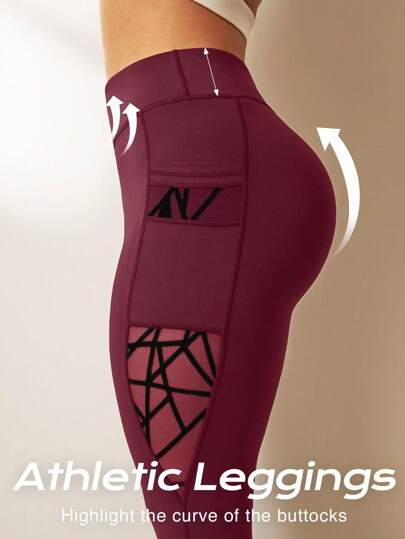 Easithlete Plus Size Asymmetrical Functional Leggings, Tight Lifting Pocket Mesh Fleece Pants Yoga Women Pants