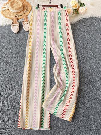 Linhara Plus Size Women Colorful Rhombus Striped Pants Fall Cloth For Women