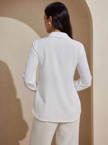 Graceveil Women Loose Fit 3D Flower Embellished White Long Sleeve Shirt White Blouses Elegant - White - View 2
