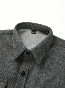 Manfinity Homme 男士成熟休闲纯色羊毛夹克男士夹克灰色纽扣男士男士纽扣衬衫男士衬衫夹克男士羊毛衬衫夹克 - 灰色 - 查看 5