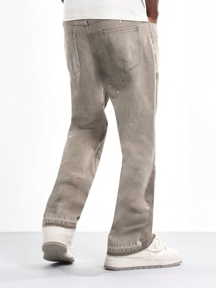 Paint Splatter Flare Leg Denim With Vintage Wash