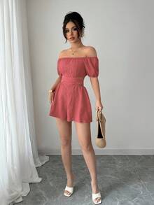 Rafferiza Bộ đồ liền thân hở vai, nơ sau lưng dành cho nữ thường ngày - Casual-Woman Casual - Bụi hồng - Xem 7
