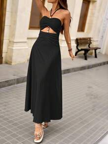 Brillora Women's Solid Color Backless Beaded Crochet Dress, Perfect For Vacation,Bohemian Clothes - Black - View 3