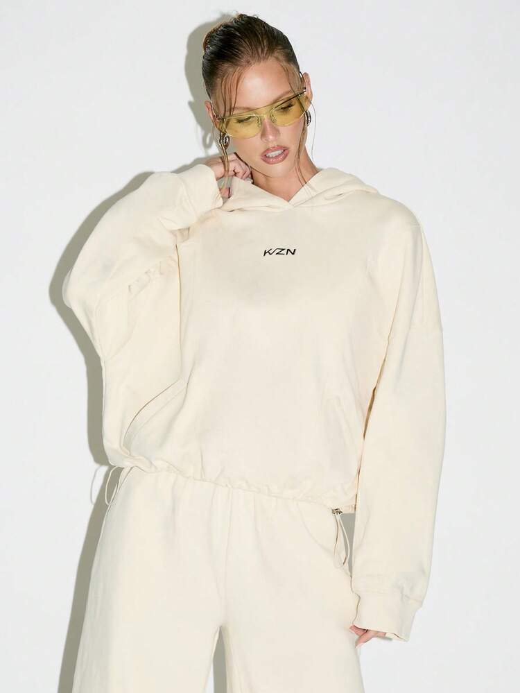 KIZN Oversized Drawstring Waist Hoodie With Centre Pocket