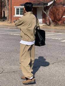 DAZY 纯色卡其色解构设计实用风格男士夹克套装，秋季