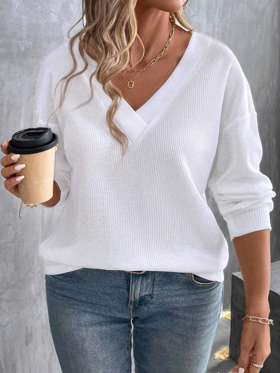 EMERY ROSE 新款时尚休闲大码女式V领长袖T恤