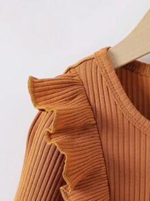 SHEIN Young Girl Floral Print Ruffle Trim Belted Dress