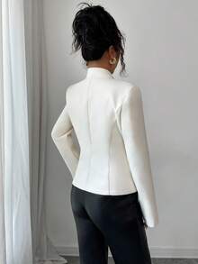 Selianne Women's Black And White Autumn/Winter Fitted Stand Collar Long Sleeve Embroidered Double-Sided Overcoat,Elegant Office Fashion For Commuting Casual - Apricot - View 2
