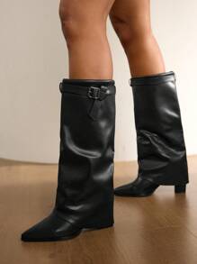 Daringsoles 女式尖头粗跟绒面西部流苏靴，修身高筒靴 - 黑色 - 查看 11