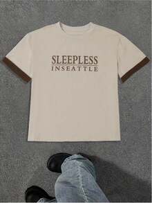 Manfinity Men's Casual Letter Print Round Neck Short Sleeve T-Shirt - Apricot - View 5