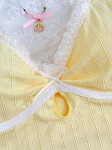 PetitDoll 女士甜美蕾丝拼布吊带背心 - 黃色 - 查看 8