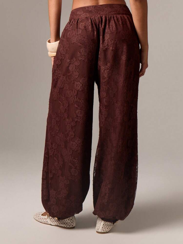 Lace Balloon Palazzo Pants With Elastic Waist