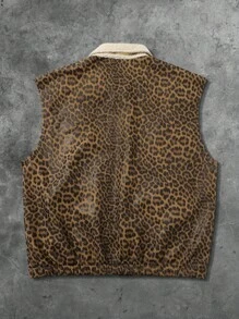 ROMWE MEN Street Life 男士街头美式豹纹字母贴片仿羊毛背心 - 藍色 - 查看 2