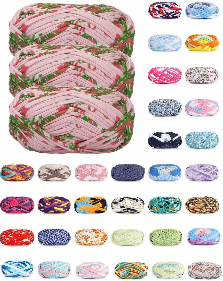 3pcs Polyester Satin Ribbon Yarn Bundle, Approximately 300g, Multi-Color And Mixed Color Self Peeling Gauze, Knitted Yarn, Colored Cloth, T-Shirt Yarn Fabric - Used For DIY Crochet Slippers, Bags, Storage Baskets Production - Multicolor - View 1