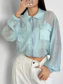 Feyla Veste utilitaire légère zippée avec rabat de poche, style décontracté chic de rue pour femmes. Idéale pour la rentrée, l'automne, le travail