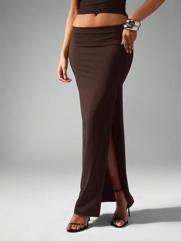 MISSGUIDED Women Slinky Maxi Skirt Elegant Side Slit Evening Party Formal Wedding Guest High Waisted Fitted Long Skirt Fall Winter Fashion