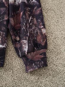 Discovery X SHEIN Women's Casual Fashion Street Dinosaur Skeleton & Maple Leaf Print Asymmetrical Neck Loose Sweatshirt, Spring/Autumn - Multicolor - View 5