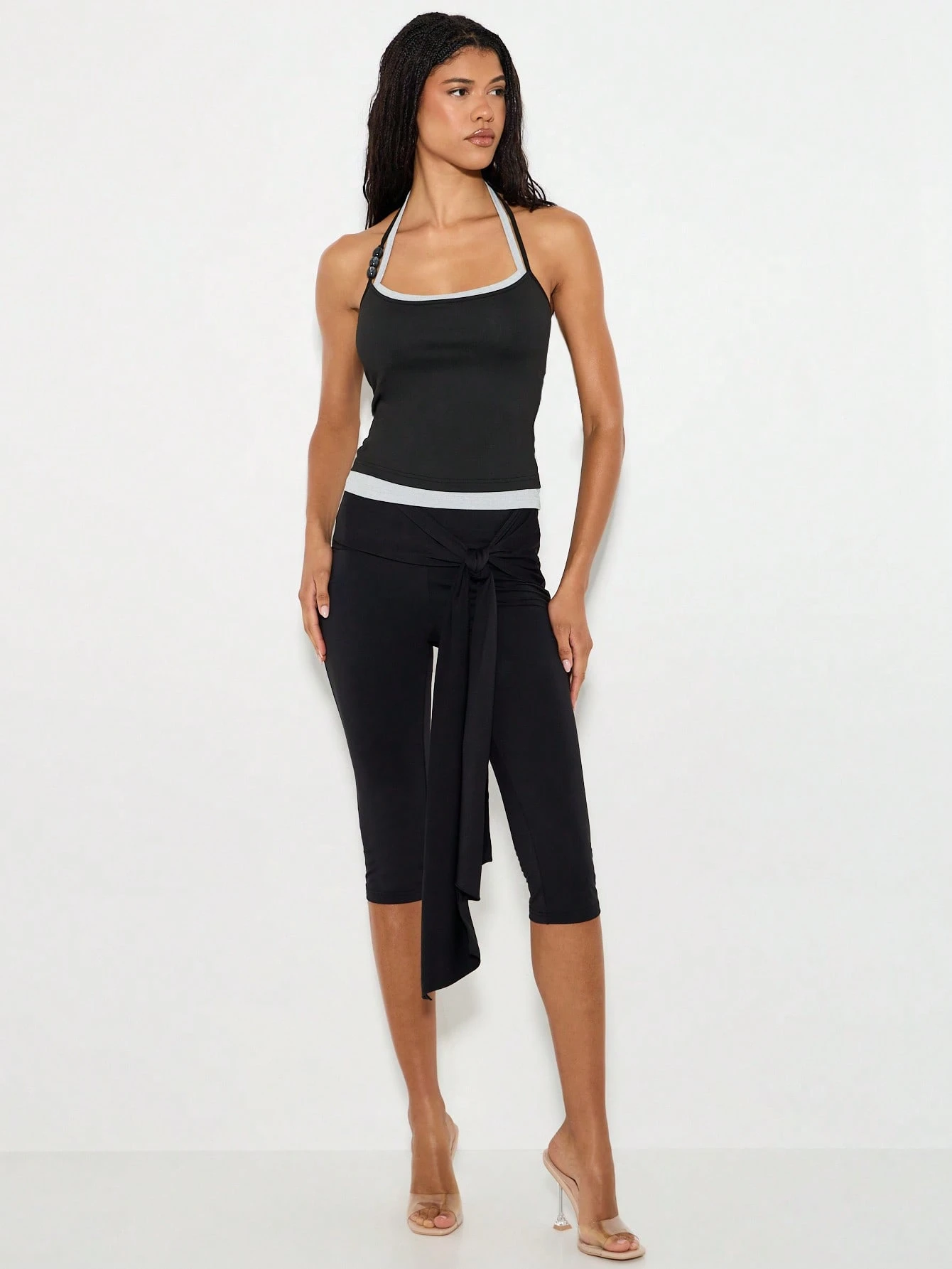 KIZN Beaded Halter Neck Tank Top With Contrast Trim