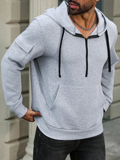 Manfinity Homme Plus Size Men's Hoodie, [Energetic New Style] Grey Hooded Sweatshirt - Perfect Combination Of Comfort And Style, Front Large Pocket Design For Convenient Carrying Of Small Items, Practical And Stylish, Men's Casual Hoodie, Grey Hoodies For Men, Men's Fashionable Hoodie