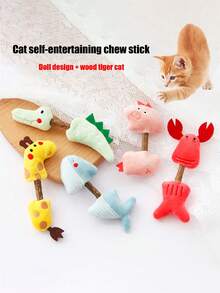 PETSIN 1 件 Woody 猫薄荷玩具，猫咪自娱玩具，玩偶，Woody 猫薄荷咀嚼棒，猫玩具，宠物玩具 - 彩色 - 查看 1