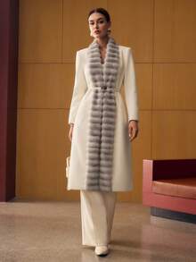 MOTF PREMIUM CONTRAST FAUX FUR BELTED OVERCOAT