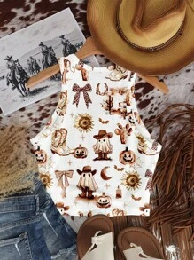 Attitoon EZwear Casual Minimalista Férias, Halloween Fantasma Fofo, Estilo Cowboy Ocidental, Festa, Volta às Aulas, Estilo Festival de Música Estampa Grafite Colorida Gola Redonda Regata Feminina Justa, Verão Adequado para Sair, Country, Streetwear, Blusas Lindas de Verão com Estampas