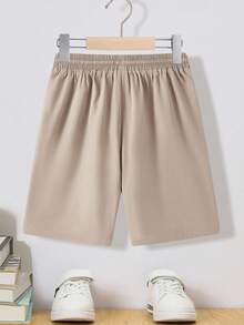 SHEIN Quần short cạp chun thoải mái, dễ mặc, có thể điều chỉnh độ rộng cho bé trai tuổi teen - Màu Khaki - Xem 2