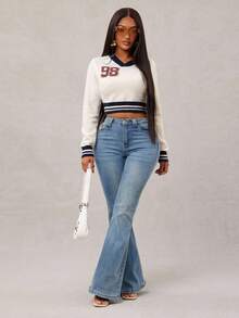 Radiana Damen Regular gestreifter Crop Pullover mit Langarm für Herbst/Winter - Verschiedenfarbig - Übersicht 7