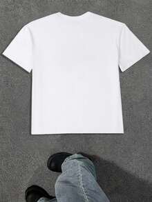 Manfinity Camiseta de manga corta casual con gráfico de letras para hombre en verano - Blanco - Ver 2