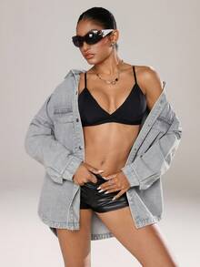 Jeanoix 休闲水洗落肩宽松牛仔外套 - 藍色 - 查看 3