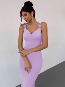 Firerie Đầm dài họa tiết hoa thanh lịch dành cho nữ có cổ xếp nếp - Màu Lilac Tím - Xem 4