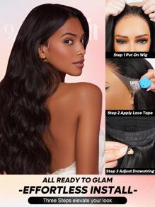 ALL READY WIG Upgraded 13x6 Glueless Lace Frontal Wig Body Wave Pre-Cut Ear-To-Ear Lace Skin Melted Natural Black With Pre-Plucked Hairline Human Hair Wigs - SNatural - View 5