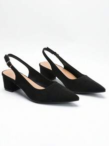 CUCCOO CURVES 宽版女式露趾粗跟露背优雅黑色高跟鞋，时尚派对之选 - 黑色 - 查看 2